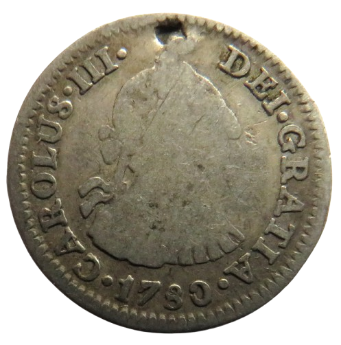 1780 Mexico Silver 1/2 Real Coin (Holed)