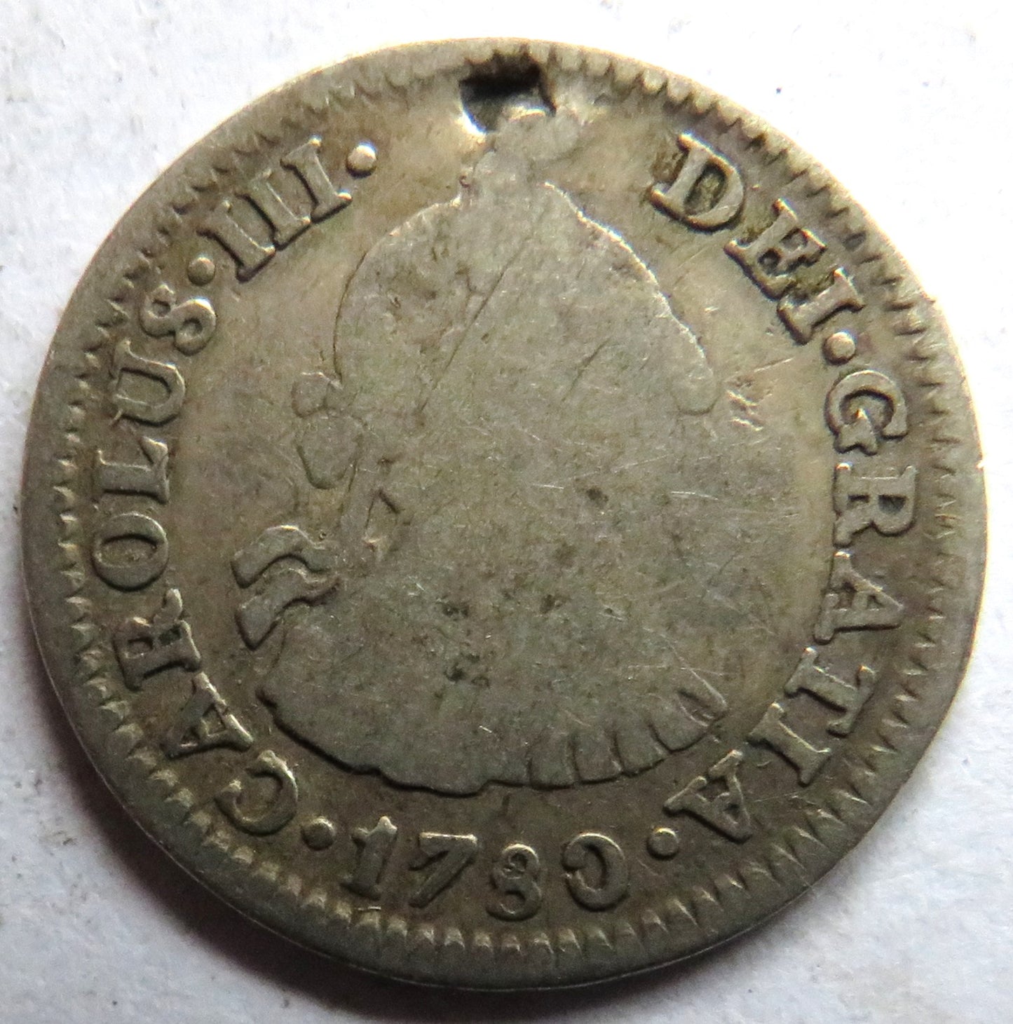 1780 Mexico Silver 1/2 Real Coin (Holed)