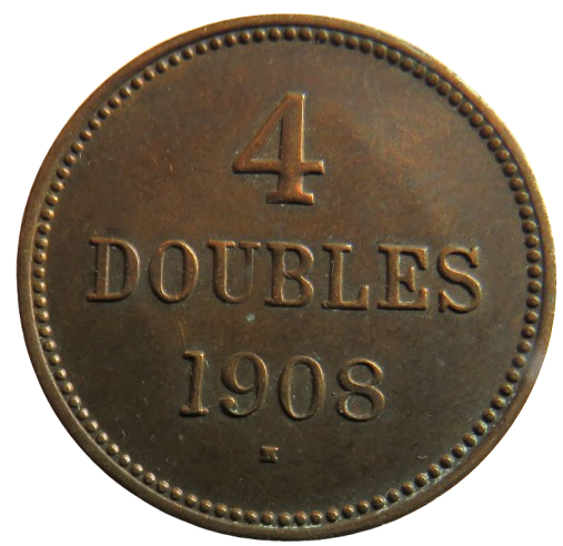 1908-H Guernsey 4 Doubles Coin