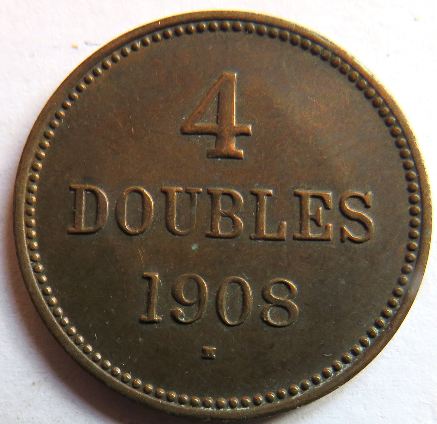 1908-H Guernsey 4 Doubles Coin