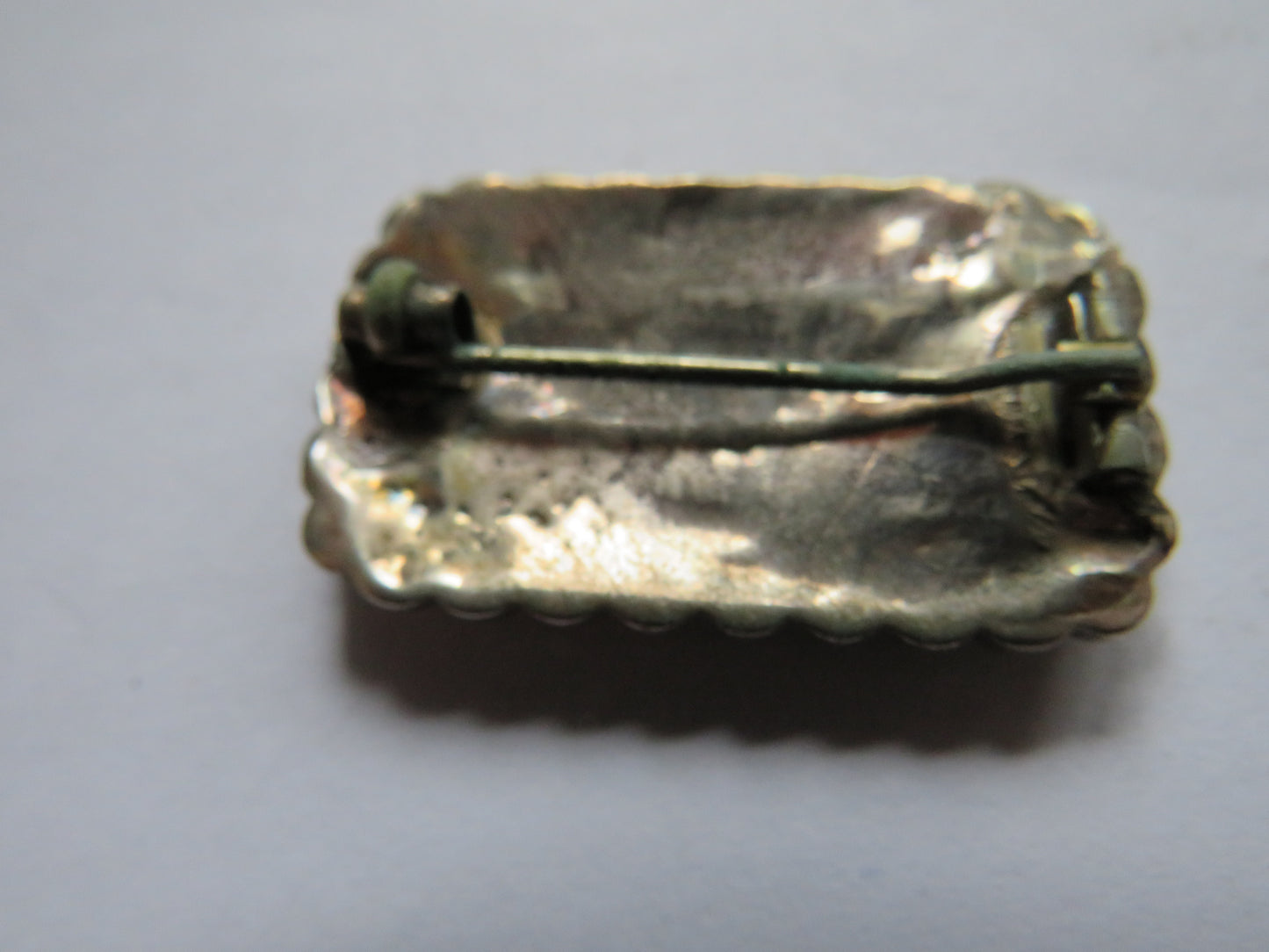 Antique White Metal Brooch With Engraved Bird Image