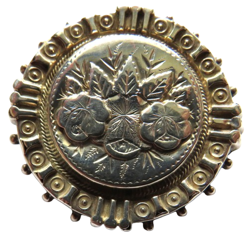 Antique Victorian Silver / White Metal Brooch Floral Design