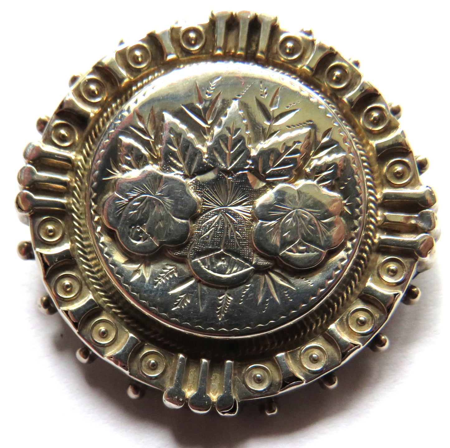 Antique Victorian Silver / White Metal Brooch Floral Design