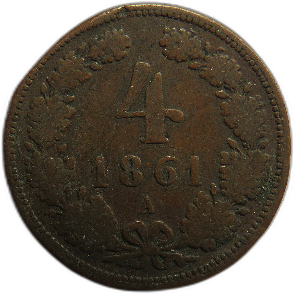 1861-A Austria 4 Kreuzer Coin