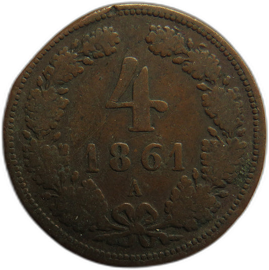 1861-A Austria 4 Kreuzer Coin