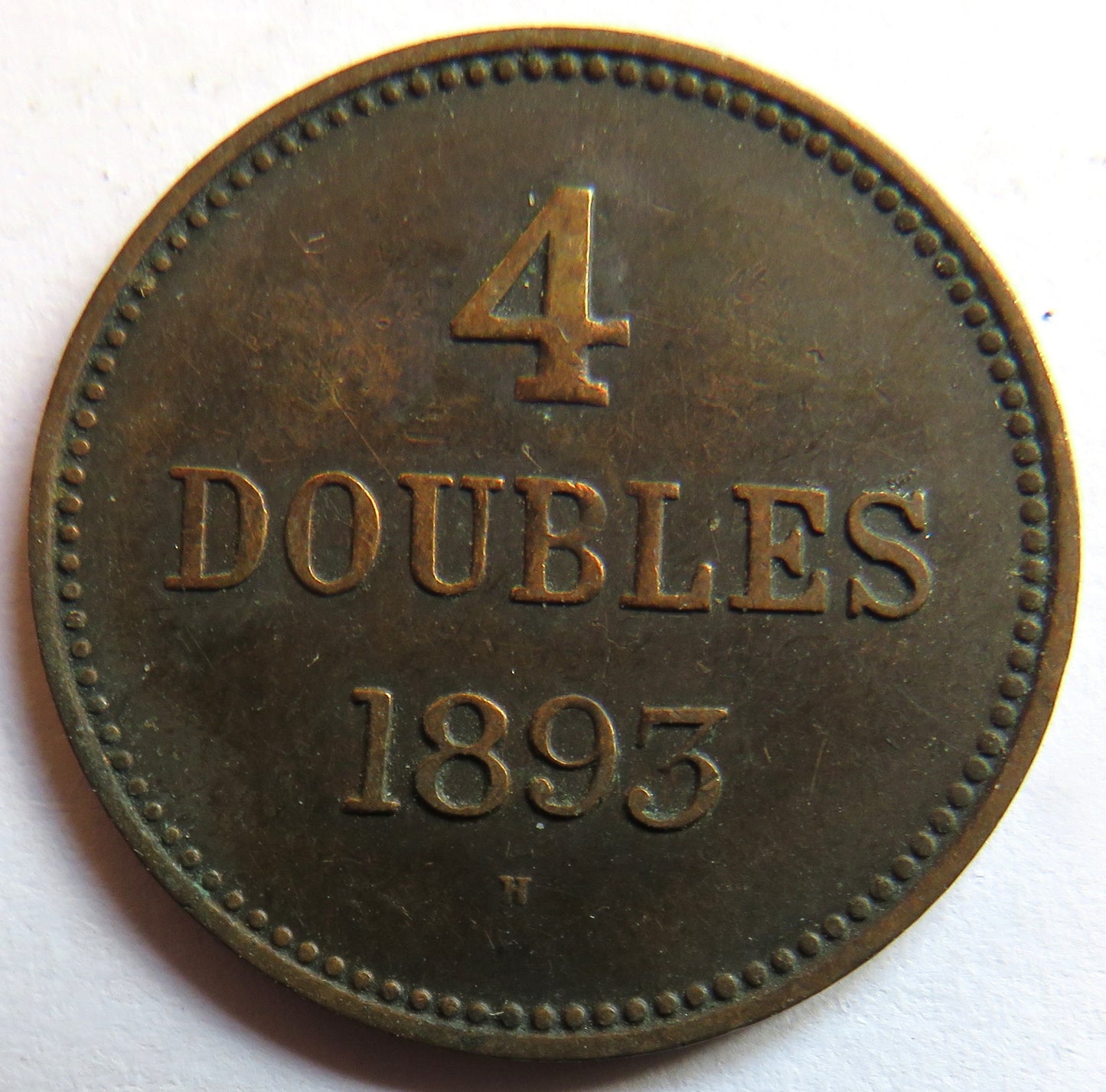 1893-H Guernsey 4 Doubles Coin