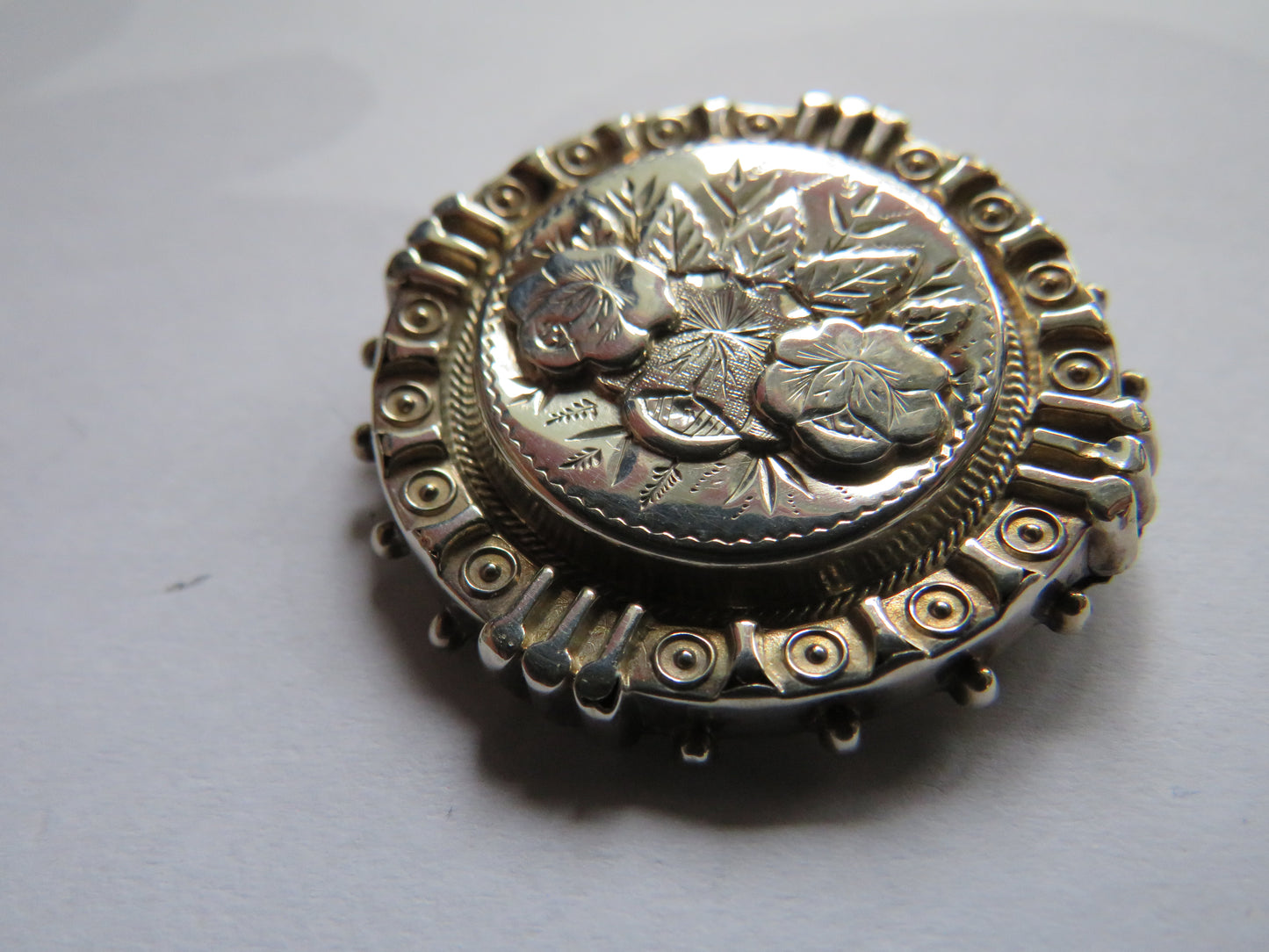 Antique Victorian Silver / White Metal Brooch Floral Design