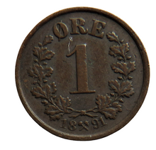 Load image into Gallery viewer, 1891 Norway One Ore Coin
