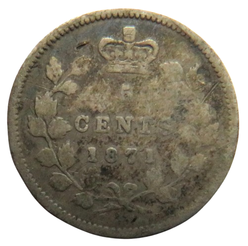 1871 Queen Victoria Canada Silver 5 Cents Coin