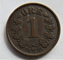 Load image into Gallery viewer, 1891 Norway One Ore Coin
