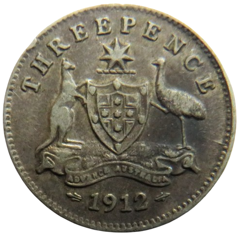 1912 King George V Australia Silver Threepence Coin