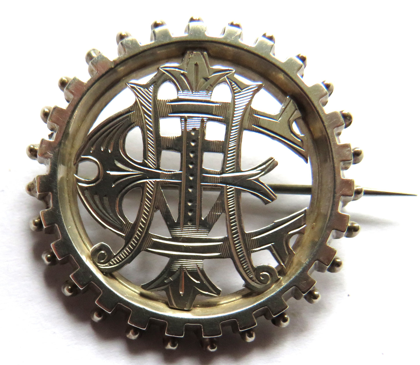 Antique Victorian Silver / White Metal Initialled Brooch