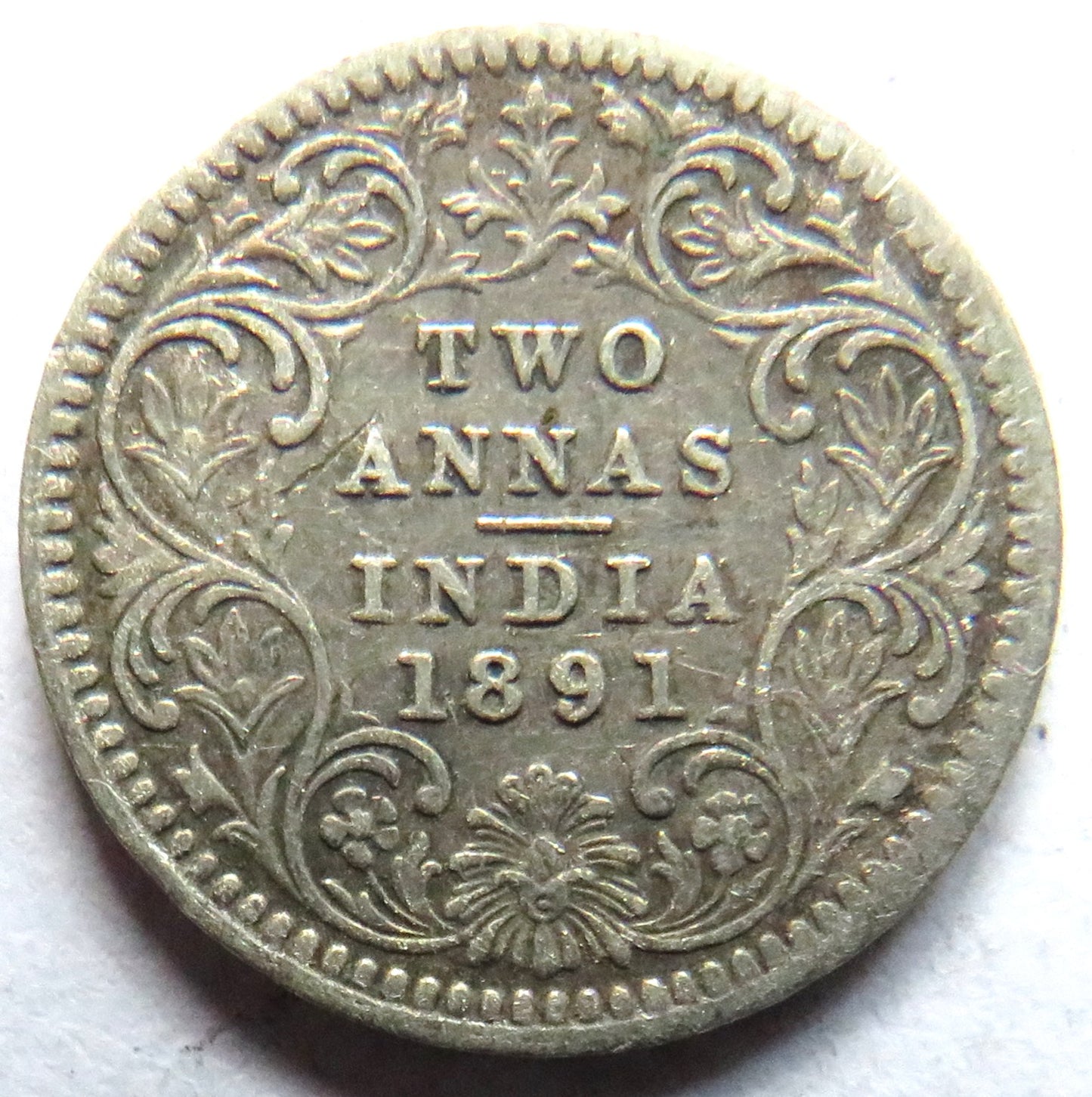 1891 Queen Victoria India Silver 2 Annas Coin