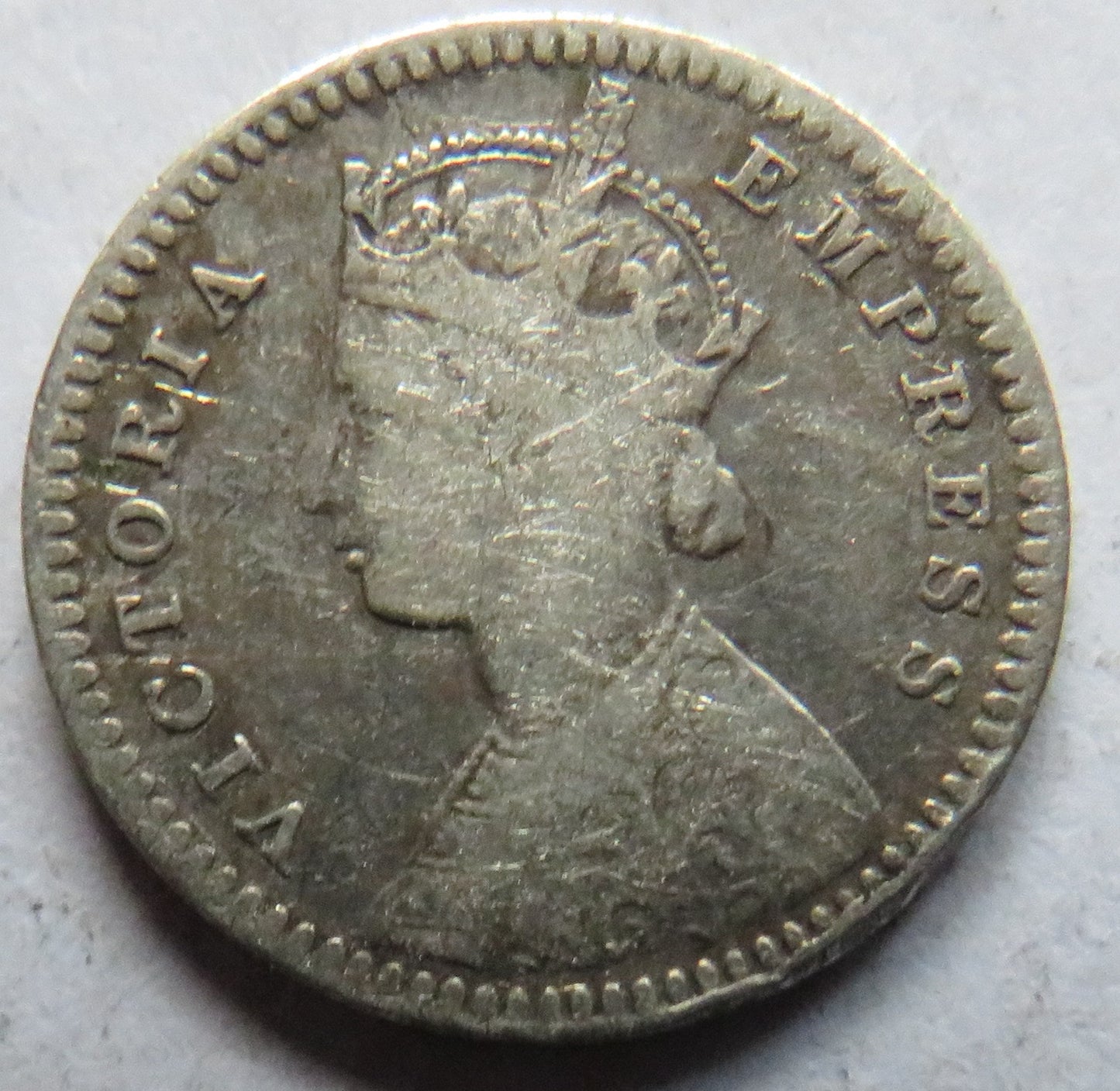 1891 Queen Victoria India Silver 2 Annas Coin