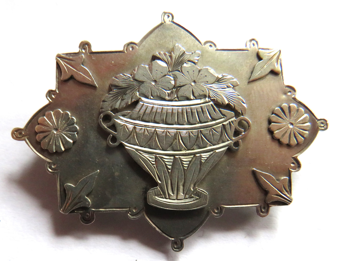 Antique Victorian Sterling Silver Floral Brooch Birmingham Hallmarks