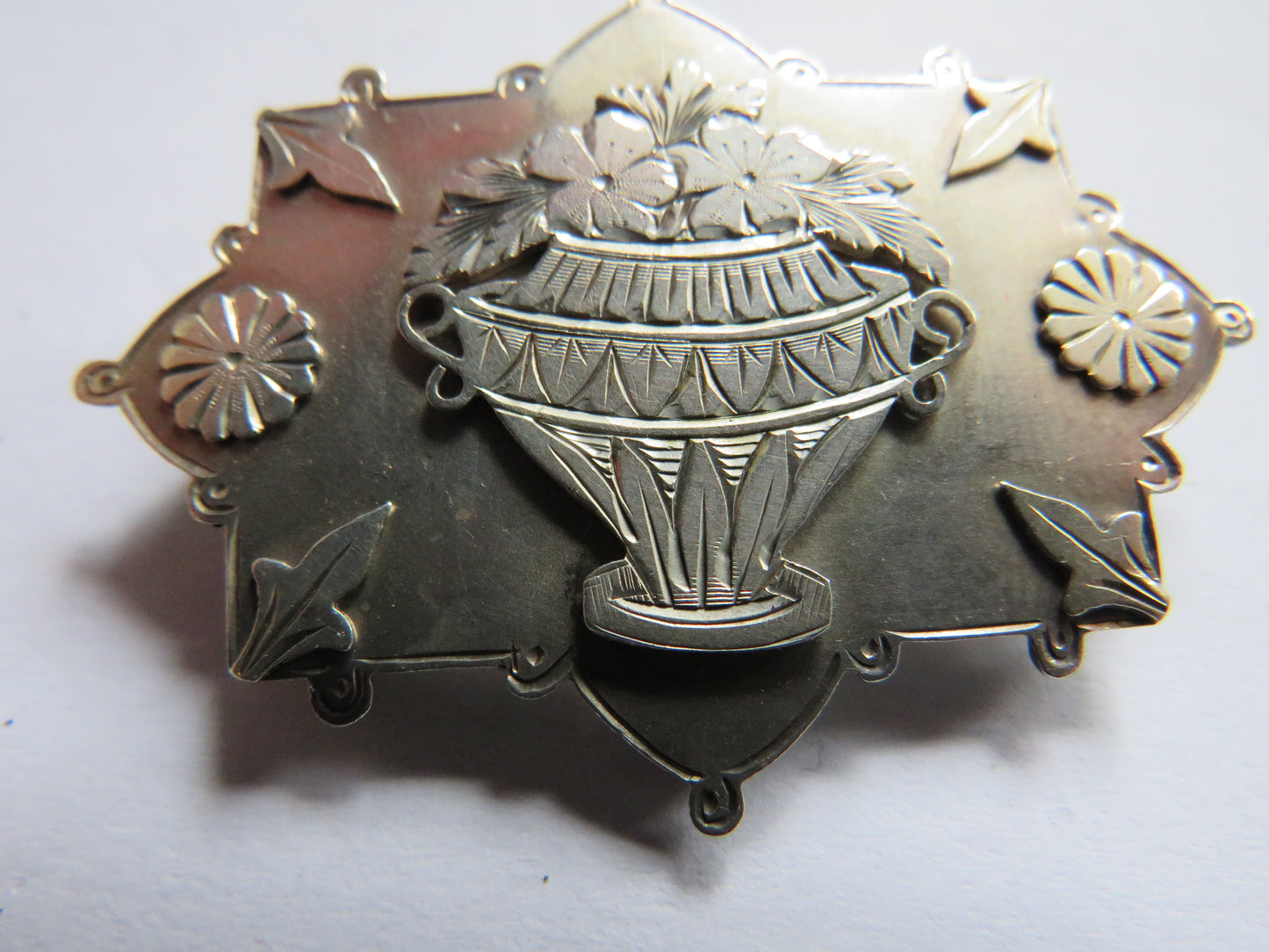 Antique Victorian Sterling Silver Floral Brooch Birmingham Hallmarks