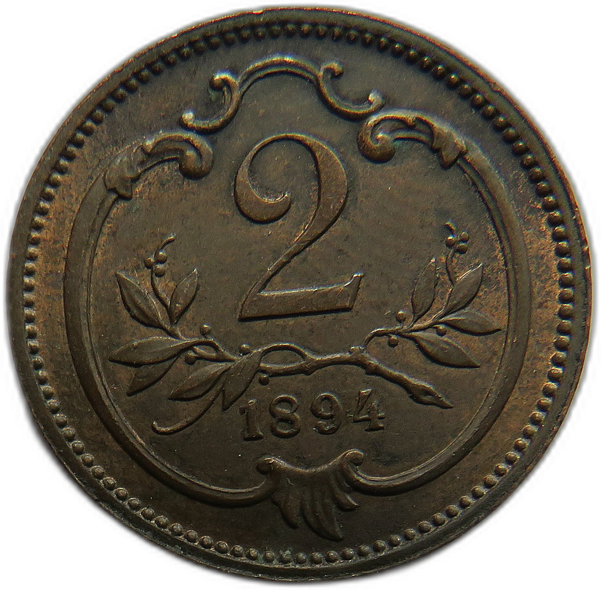 1894 Austria 2 Heller Coin