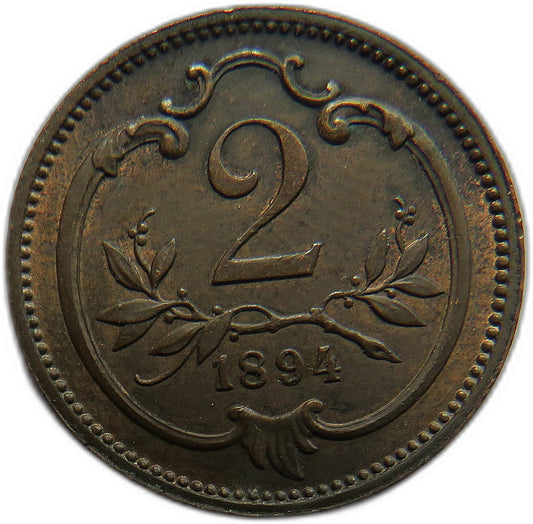 1894 Austria 2 Heller Coin