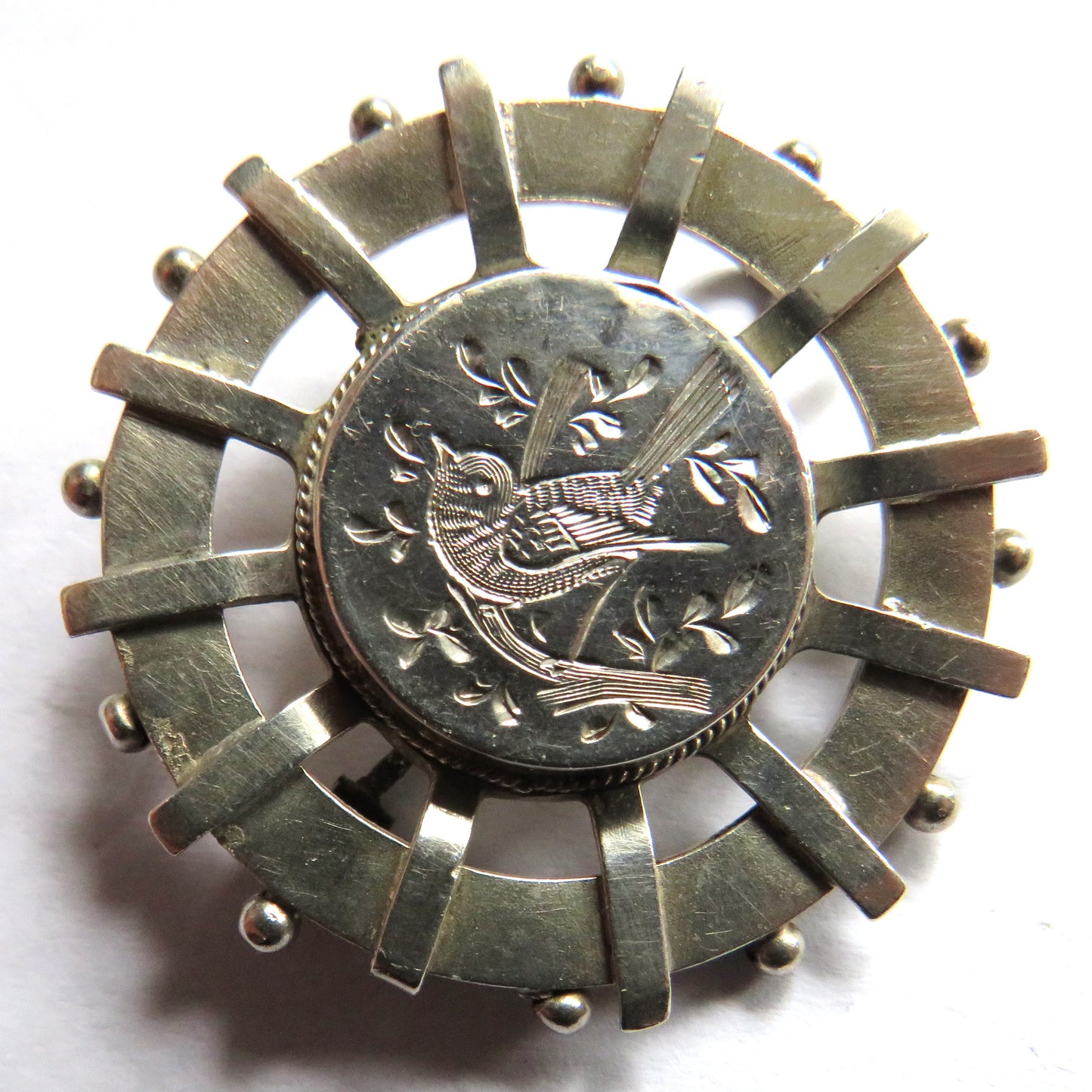 Antique Victorian Silver / White Metal Ladies Brooch With Engraved Bird