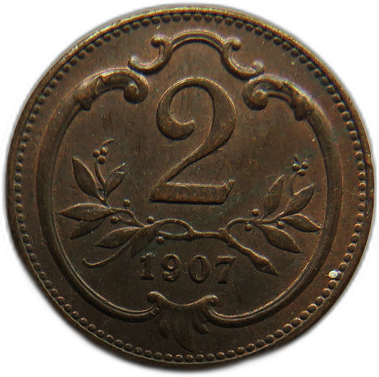 1907 Austria 2 Heller Coin