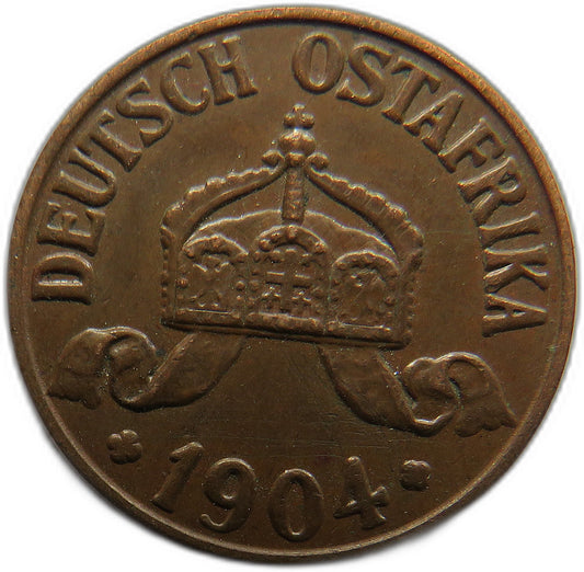 1904-A German East Africa 1 One Heller Coin