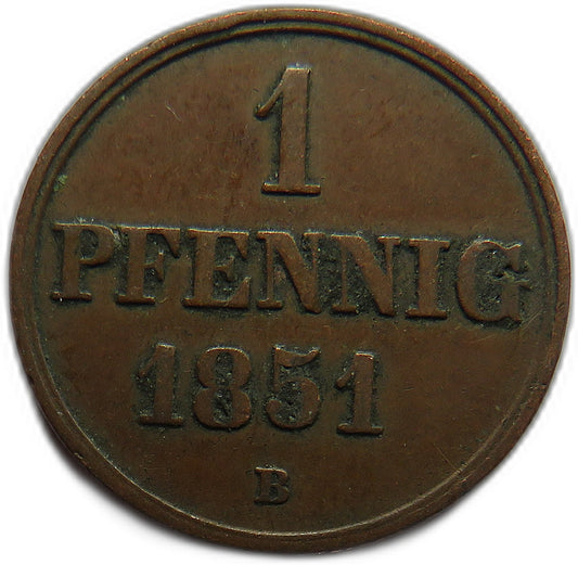 1851-B German States Hannover 1 Pfennig Coin