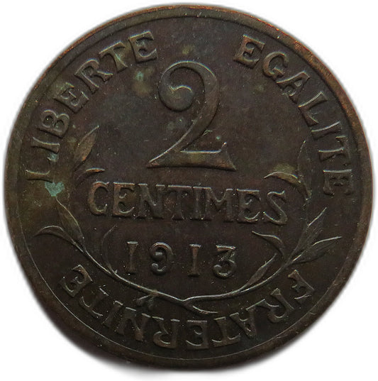 1913 France 2 Centimes Coin