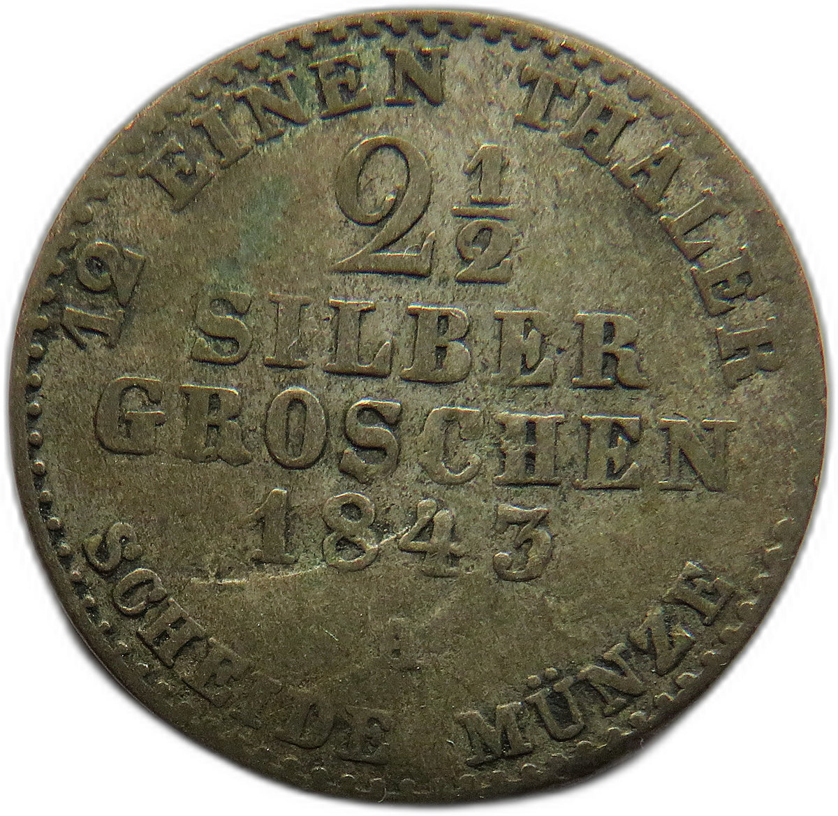 1843-A German States Prussia Silver 2 & 1/2 Silber Groschen Coin