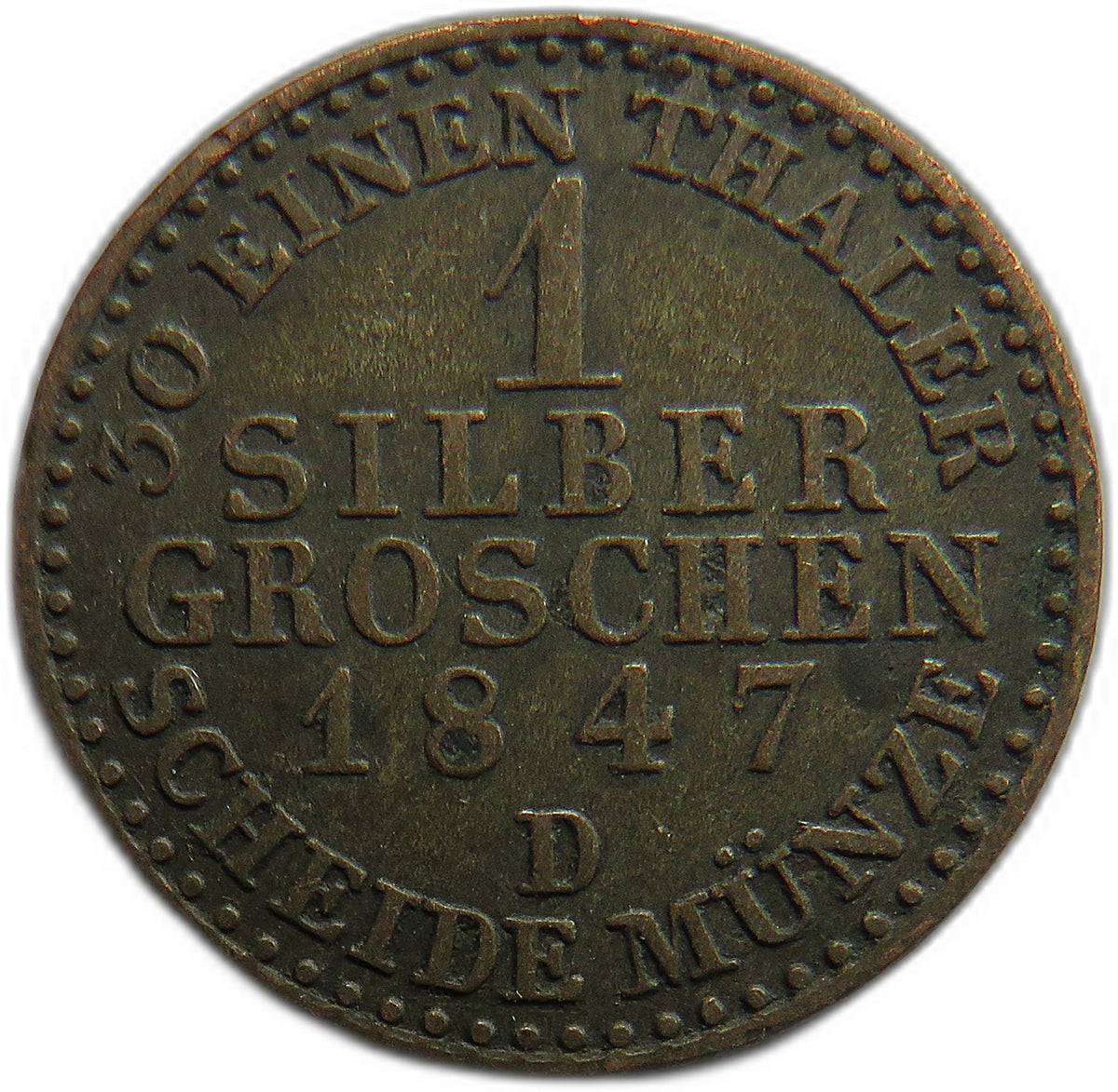 1847-D German States Prussia 1 Silber Groschen Coin