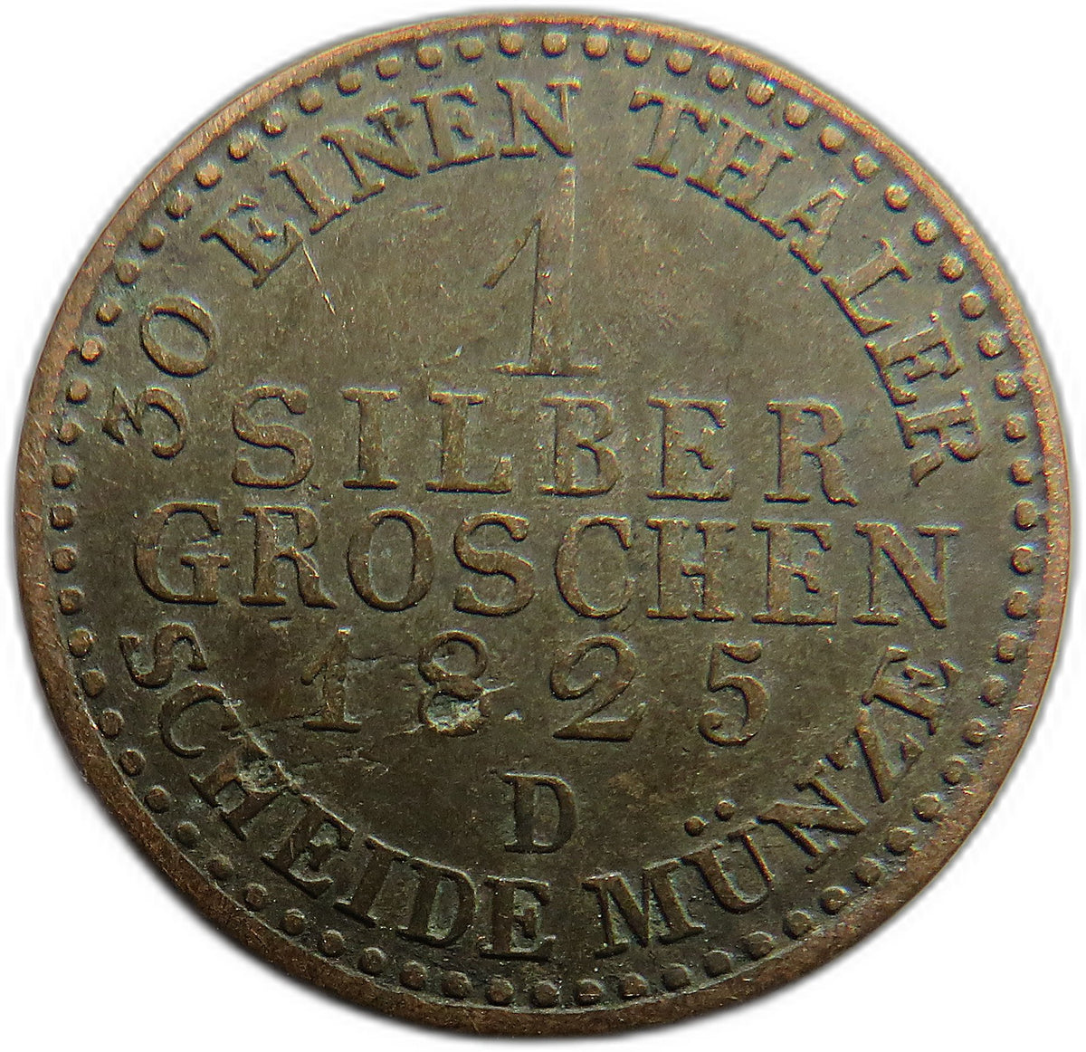 1825-D German States Prussia 1 Silber Groschen Coin