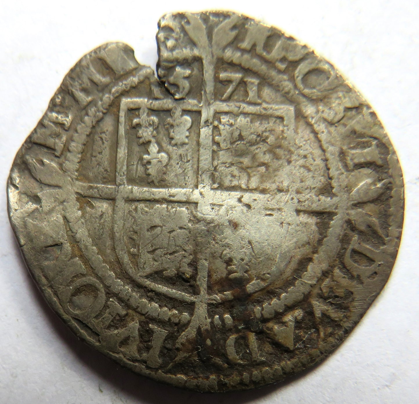 1571 Queen Elizabeth I England Hammered Sixpence Silver Coin