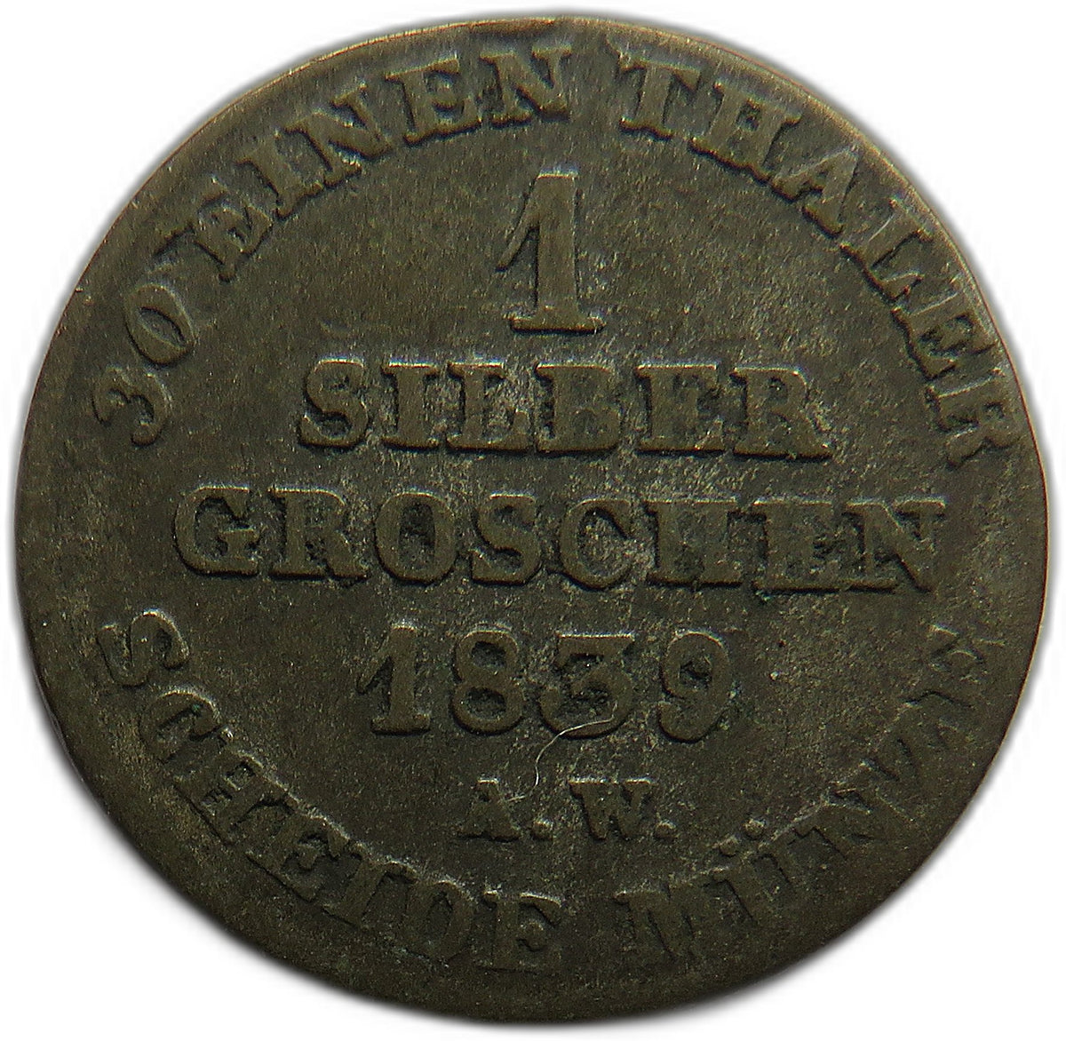 1839 German States Waldeck-Pyrmont Silver 1 Silber Groschen Coin