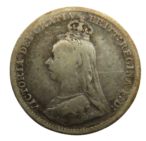 1893 Queen Victoria Jubilee Head Silver Threepence Coin - Great Britain