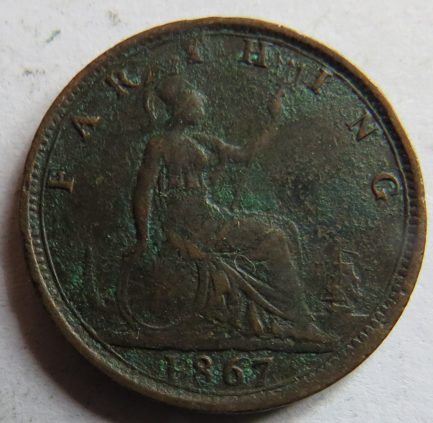 1867 Queen Victoria Bun Head Farthing Coin - Great Britain