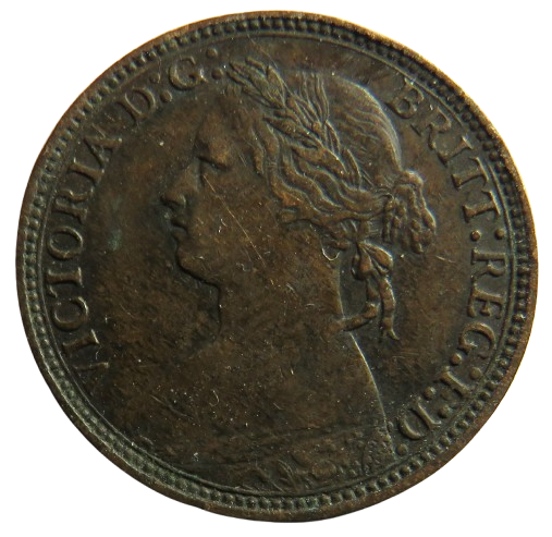 1875-H Queen Victoria Bun Head Farthing Coin - Great Britain