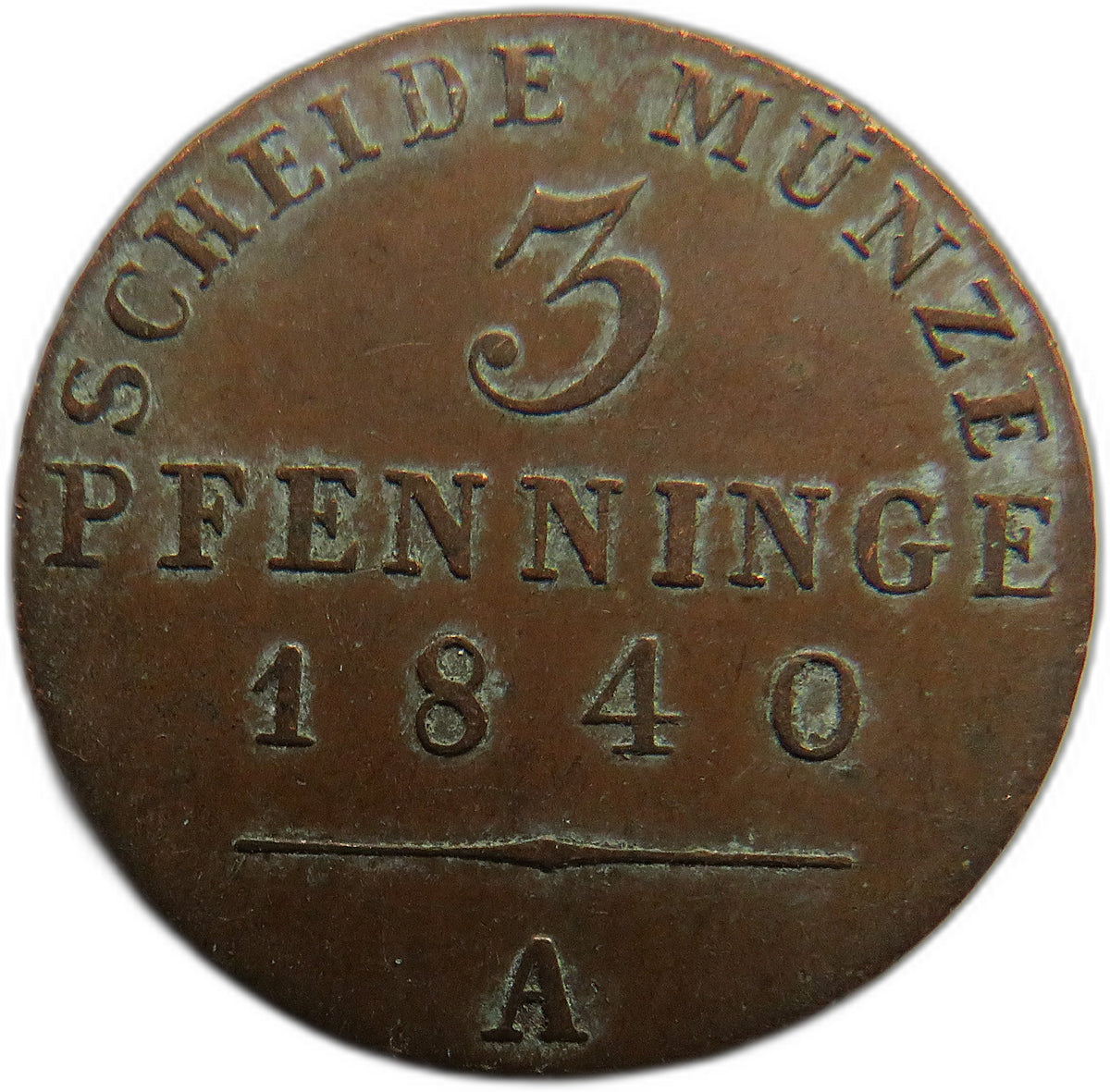 1840-A German States Prussia 3 Pfennig Coin