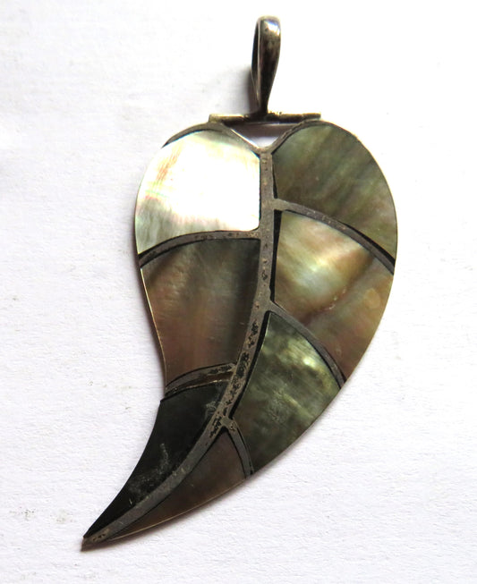 Large Sterling Silver & Mother of Pearl Leaf Pendant