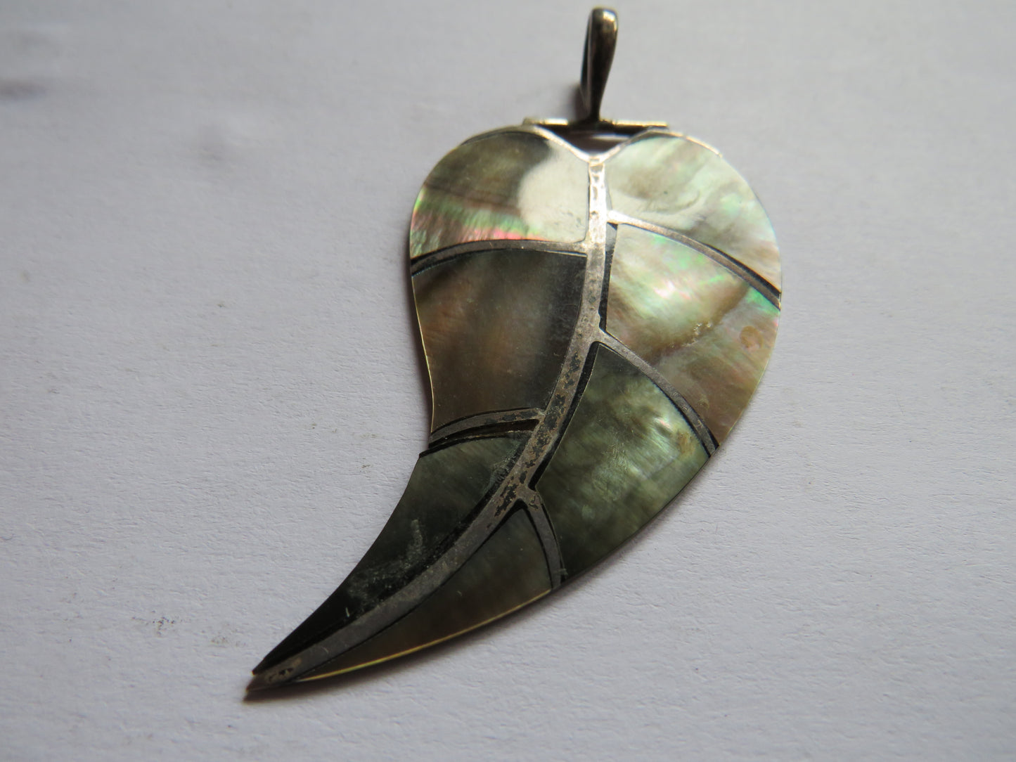 Large Sterling Silver & Mother of Pearl Leaf Pendant