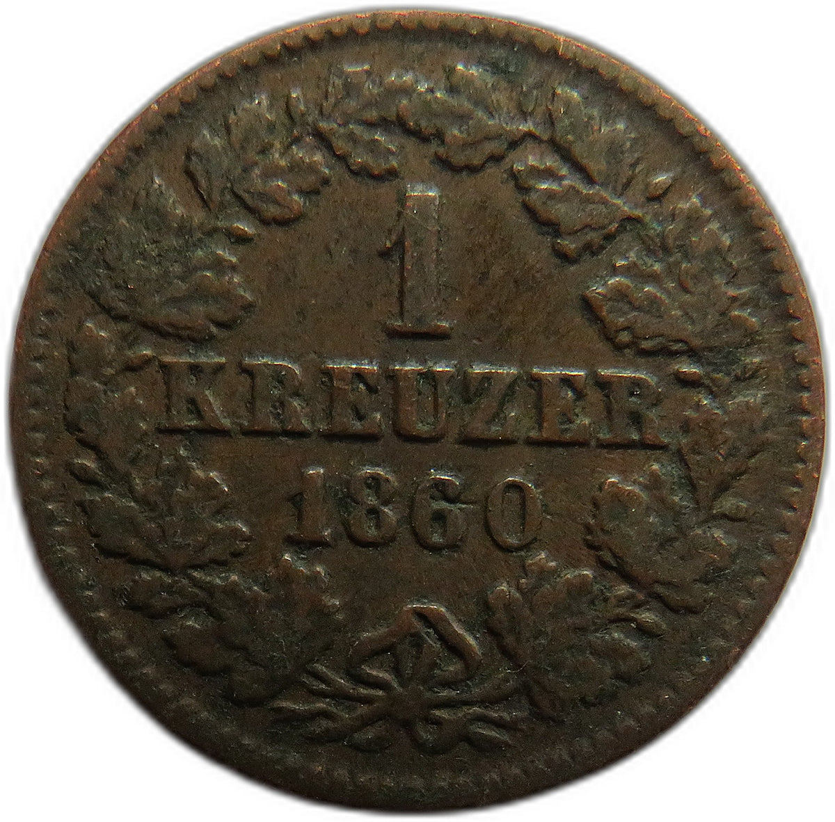 1860 German States Nassau One Kreuzer Coin