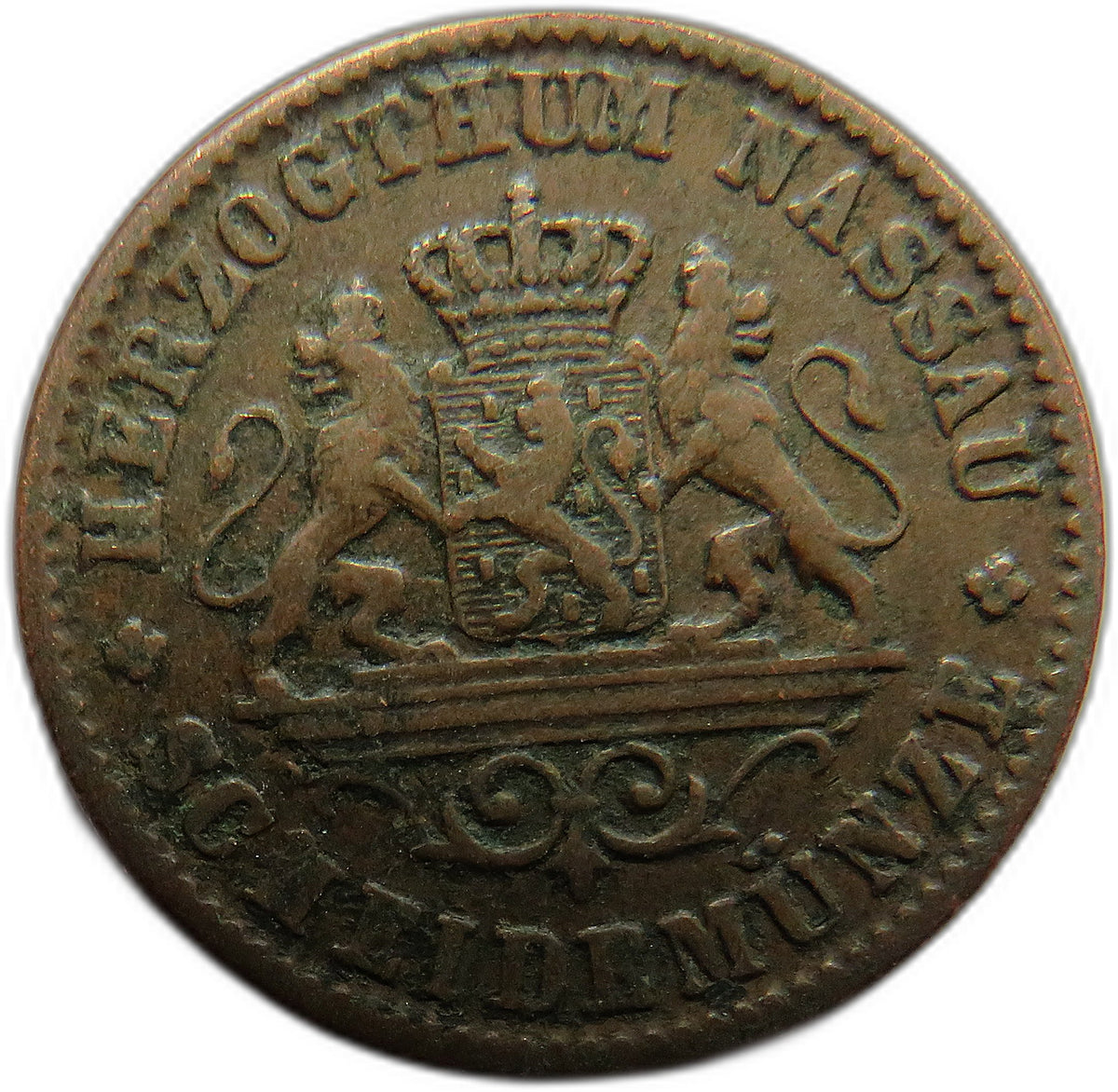 1860 German States Nassau One Kreuzer Coin