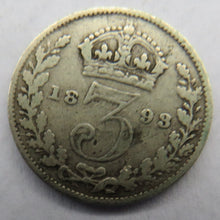 Load image into Gallery viewer, 1893 Queen Victoria Jubilee Head Silver Threepence Coin - Great Britain
