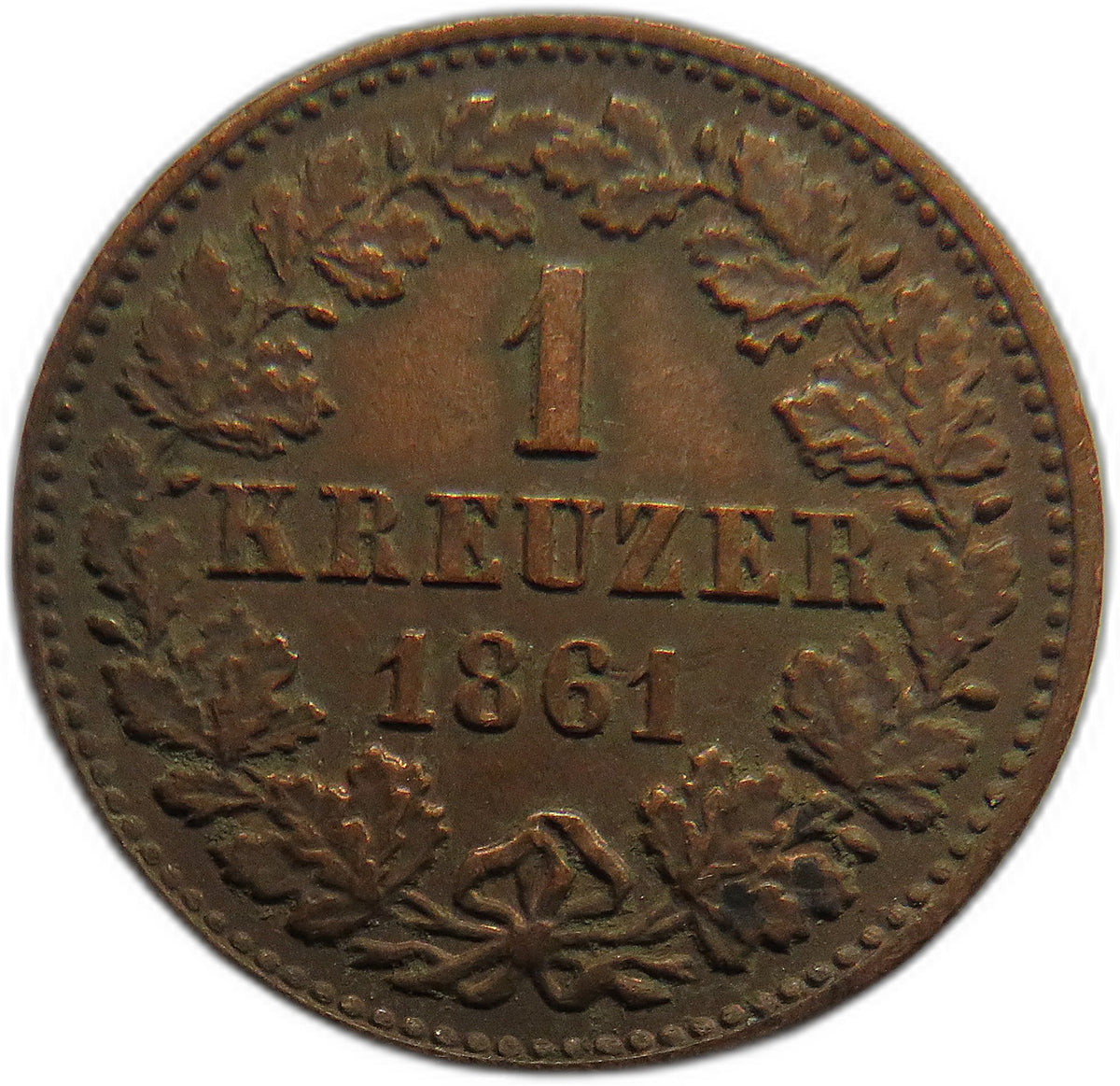 1861 German States Nassau One Kreuzer Coin