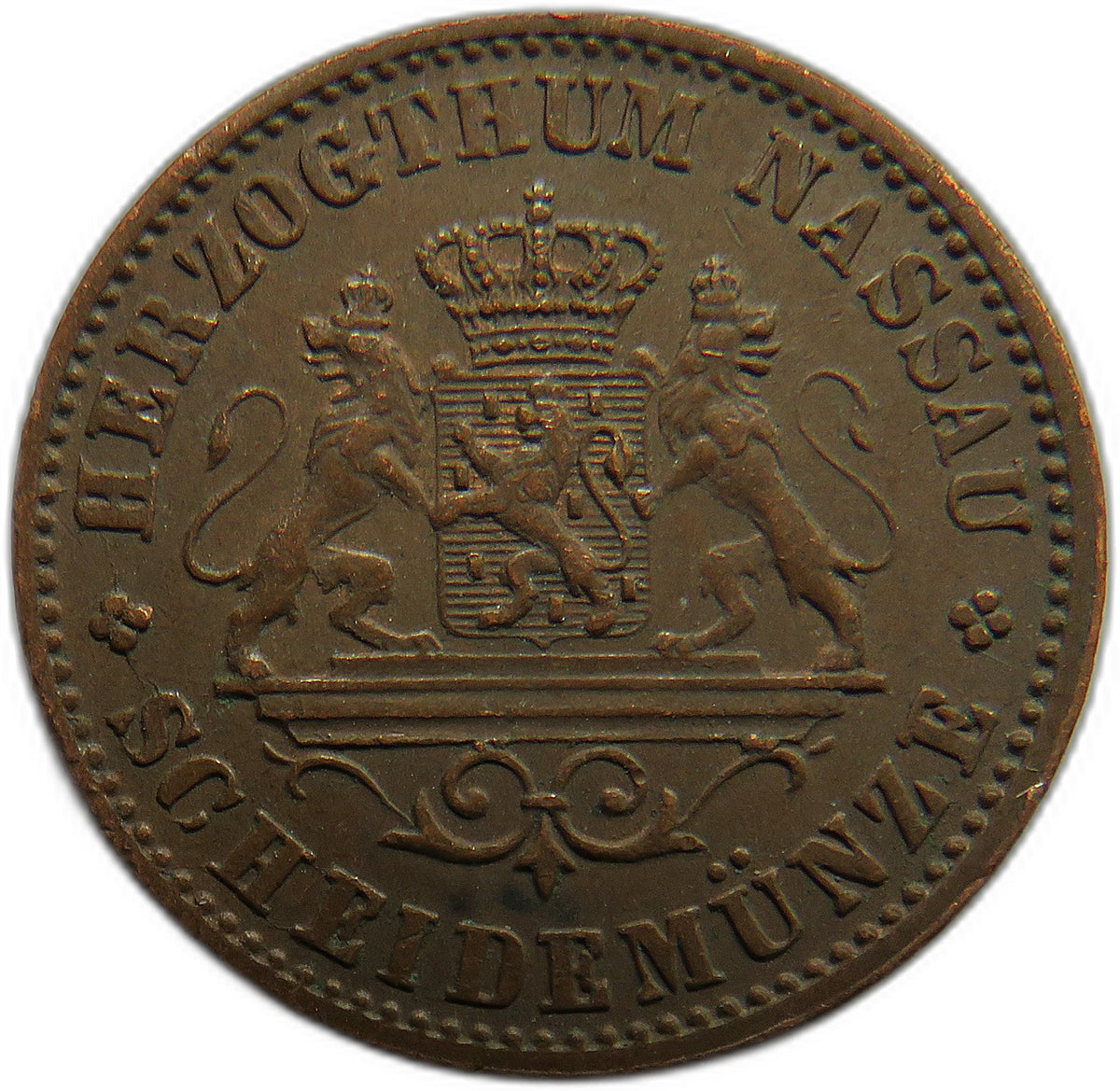 1862 German States Nassau One Kreuzer Coin