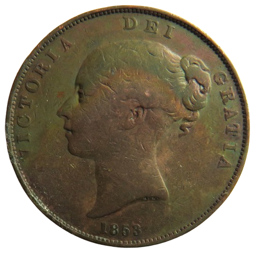 1853 Queen Victoria Young Head Penny Coin - Great Britain