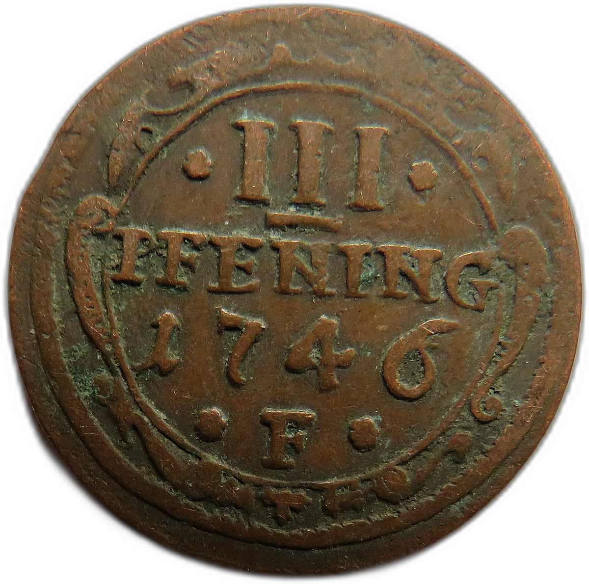 1746 German States Wismar 3 Pfennig Coin
