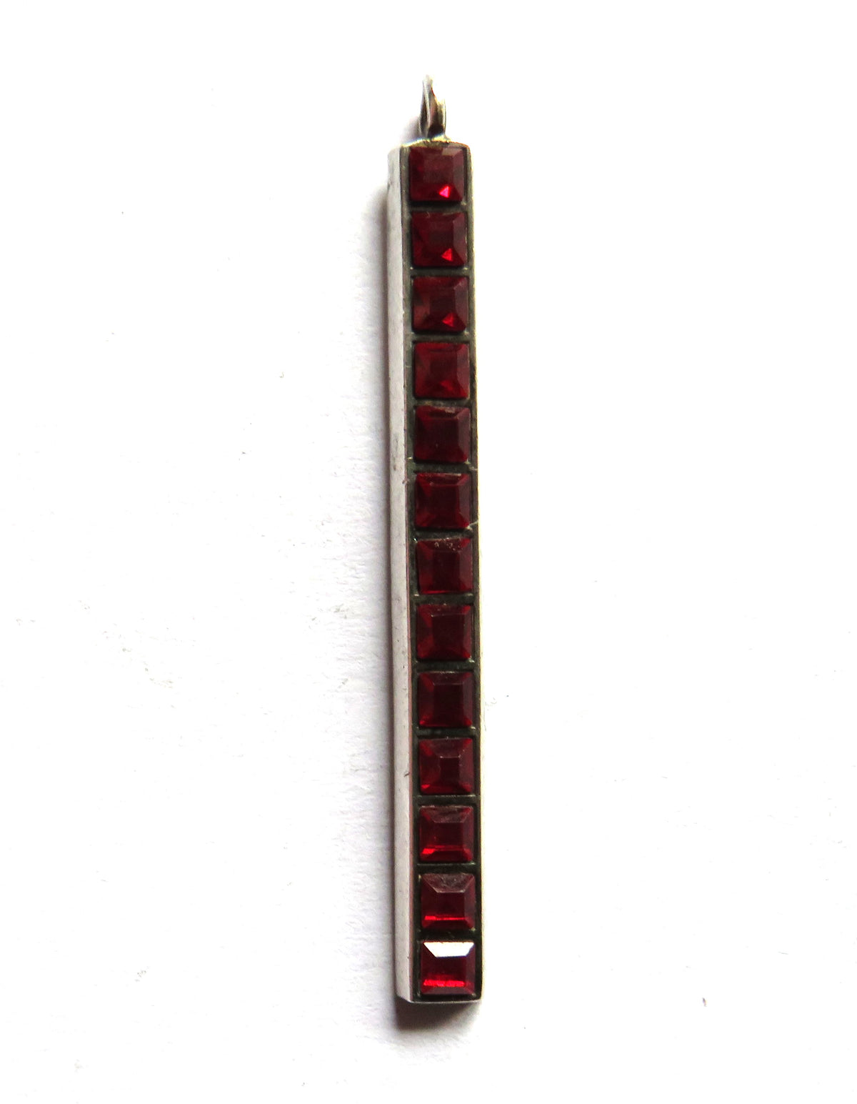 Vintage Ladies Long Sterling Silver & Red Stone Pendant
