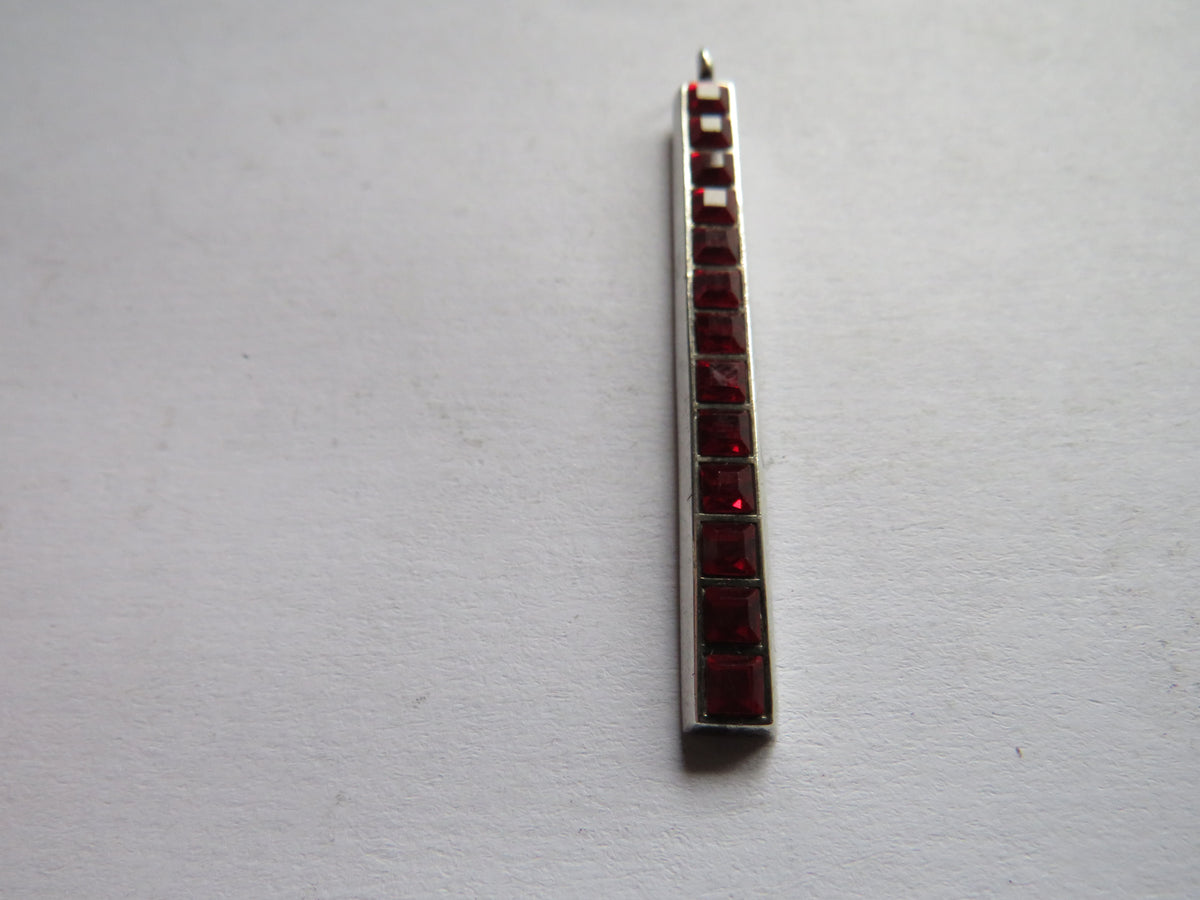 Vintage Ladies Long Sterling Silver & Red Stone Pendant