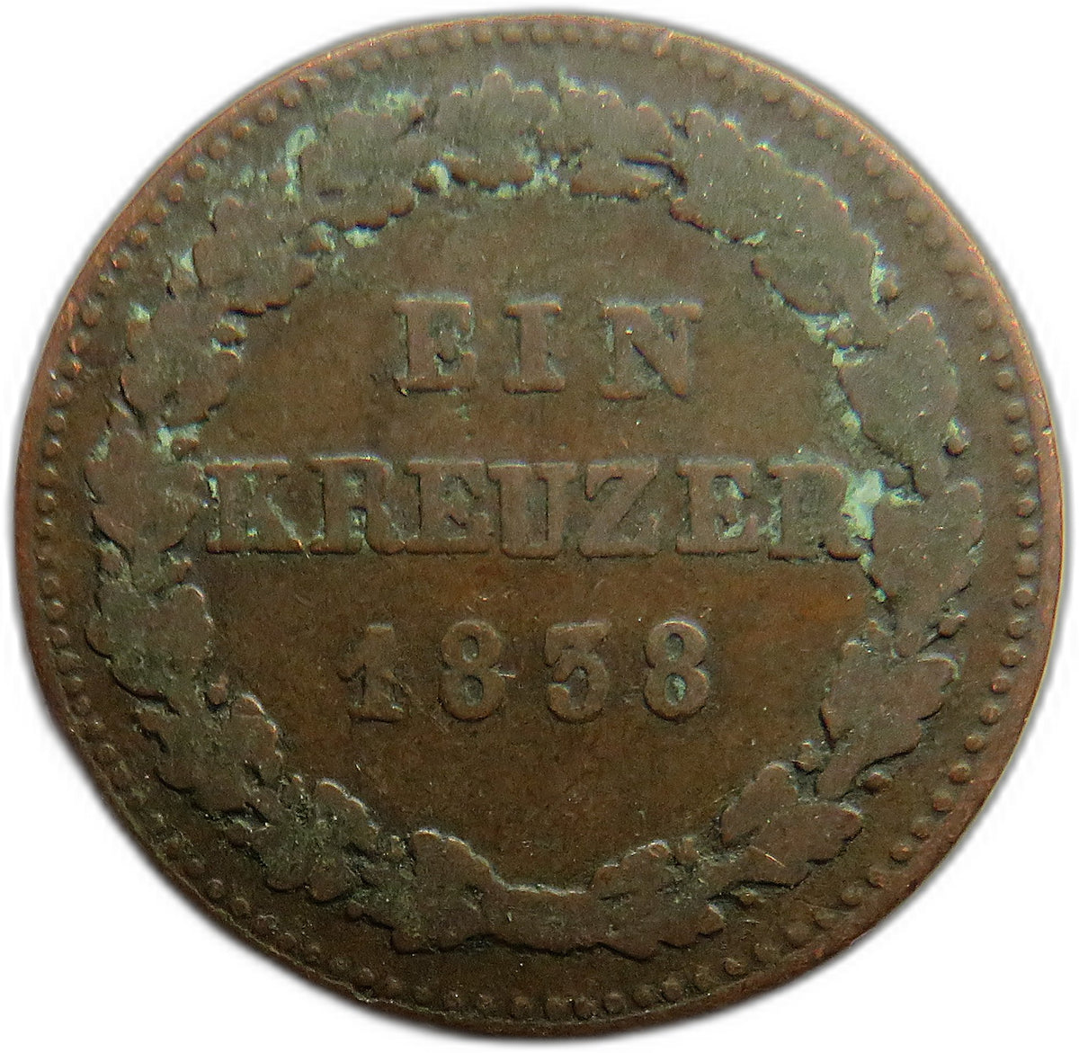 1838 German States Nassau One Kreuzer Coin