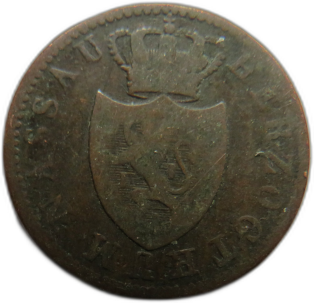 1838 German States Nassau One Kreuzer Coin