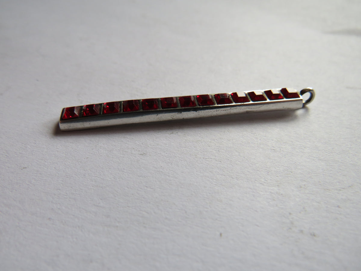 Vintage Ladies Long Sterling Silver & Red Stone Pendant